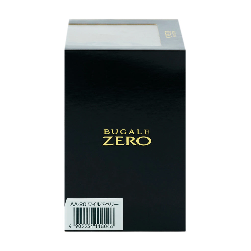 化粧箱の側面。BUGALE ZERO のロゴと、AA-20 ワイルドベリー のラベル、JANコード 4905534118046 のバーコード