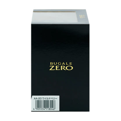化粧箱の側面。BUGALE ZERO のロゴと、AA-20 ワイルドベリー のラベル、JANコード 4905534118046 のバーコード