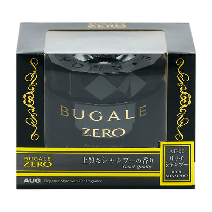 ブガールゼロゲル リッチシャンプー（AF-20）の化粧箱の正面。BUGALE ZERO、上質なシャンプーの香り（Good Quality）、リッチシャンプー RICH SHAMPOO の表示。ブラック色のキャップ