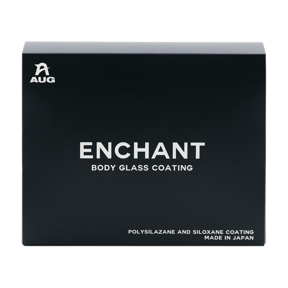 エンチャント CC-06 の化粧箱の正面。黒い箱に ENCHANT BODY GLASS COATING、POLYSILAZANE AND SILOXANE COATING MADE IN JAPAN の表示