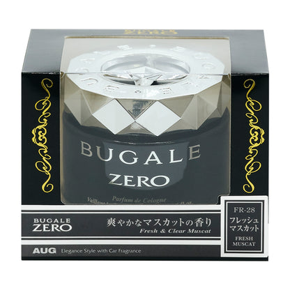 ブガールゼロゲル フレッシュマスカット（FR-28）の化粧箱の正面。BUGALE ZERO、爽やかなマスカットの香り（Fresh & Clear Muscat）、フレッシュマスカット FRESH MUSCAT の表示。シルバー色のキャップ