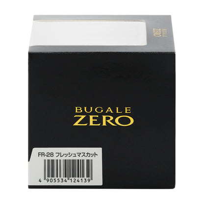化粧箱の側面。BUGALE ZERO のロゴと、品番FR-28 フレッシュマスカット のバーコード