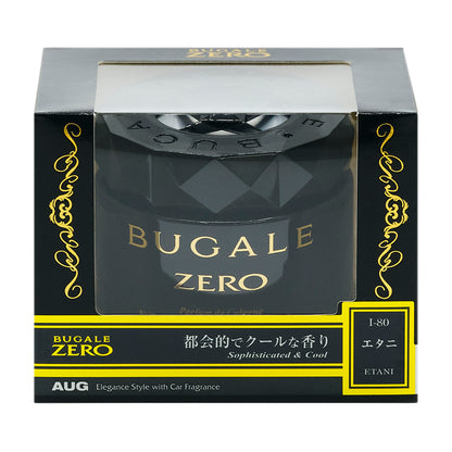 ブガールゼロゲル エタニ（I-80）の化粧箱の正面。BUGALE ZERO、都会的でクールな香り（Sophisticated & Cool）、エタニ ETANI の表示。ブラック色のキャップ