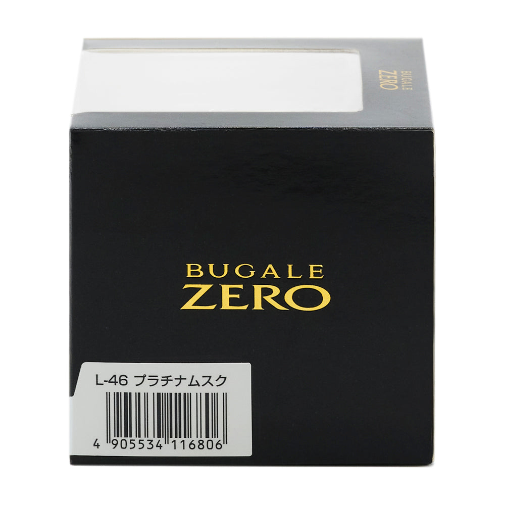 化粧箱の側面。BUGALE ZERO のロゴと、品番L-46 プラチナムスク のバーコード