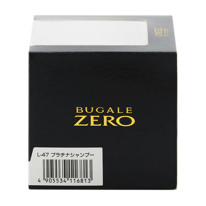 化粧箱の側面。BUGALE ZERO のロゴと、品番L-47 プラチナシャンプー のバーコード